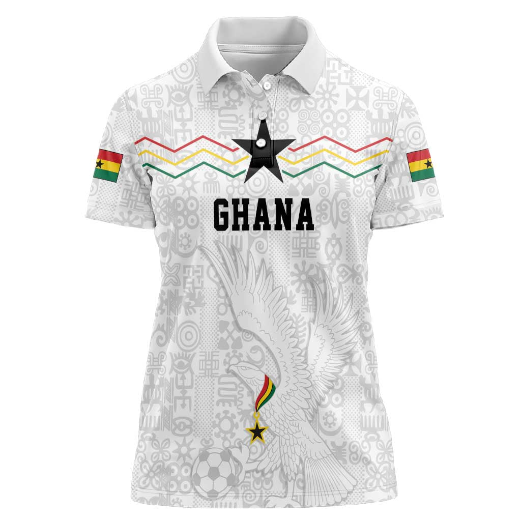 Custom World Football 2026 Ghana Women Polo Shirt Black Stars Rise with White Adinkra Pattern