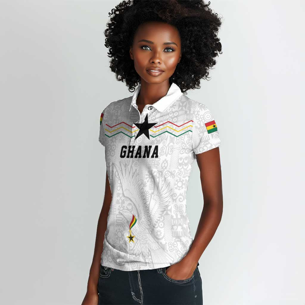 Custom World Football 2026 Ghana Women Polo Shirt Black Stars Rise with White Adinkra Pattern