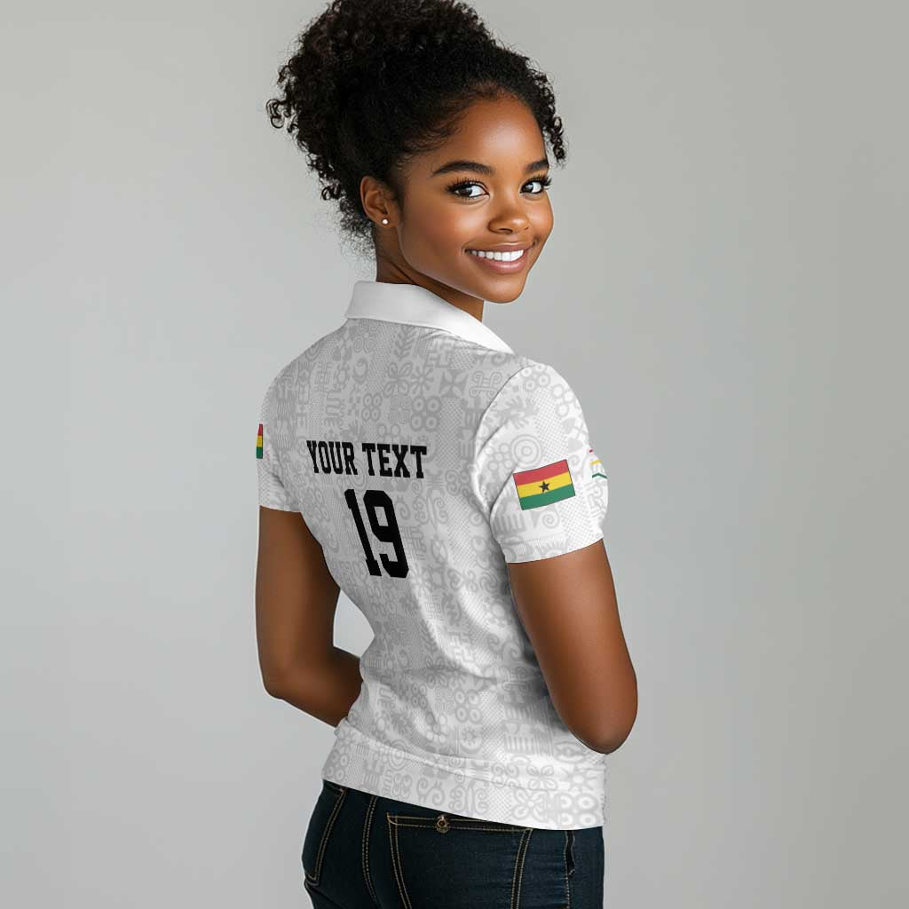 Custom World Football 2026 Ghana Women Polo Shirt Black Stars Rise with White Adinkra Pattern