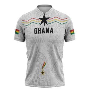 Custom World Football 2026 Ghana Zipper Polo Shirt Black Stars Rise with White Adinkra Pattern