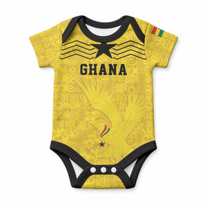 Custom World Football 2026 Ghana Baby Onesie Black Stars Rise with Yellow Adinkra Pattern