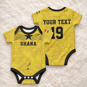 Custom World Football 2026 Ghana Baby Onesie Black Stars Rise with Yellow Adinkra Pattern