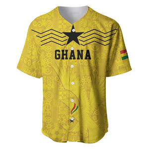 Custom World Football 2026 Ghana Baseball Jersey Black Stars Rise with Yellow Adinkra Pattern