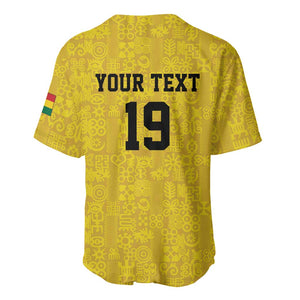 Custom World Football 2026 Ghana Baseball Jersey Black Stars Rise with Yellow Adinkra Pattern