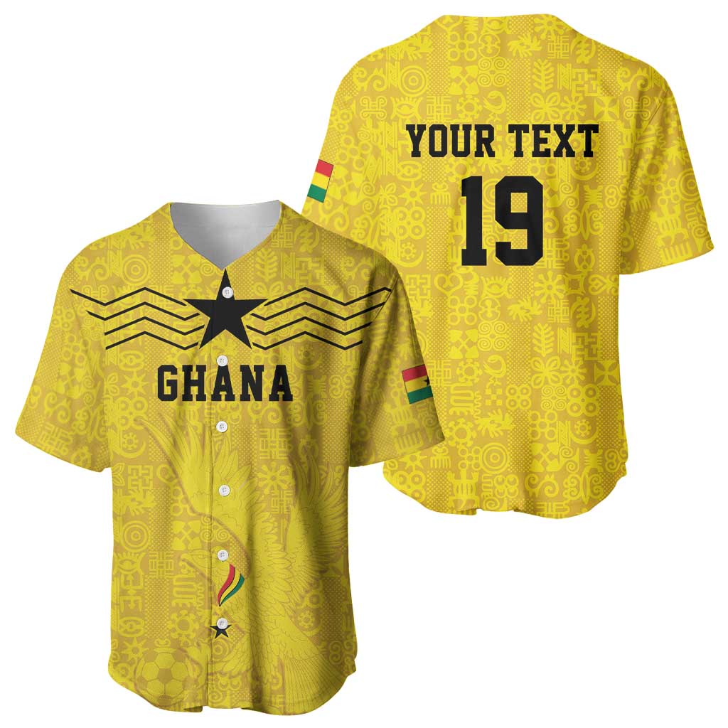 Custom World Football 2026 Ghana Baseball Jersey Black Stars Rise with Yellow Adinkra Pattern