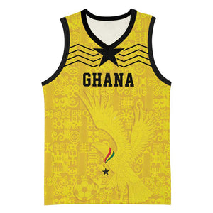 Custom World Football 2026 Ghana Basketball Jersey Black Stars Rise with Yellow Adinkra Pattern