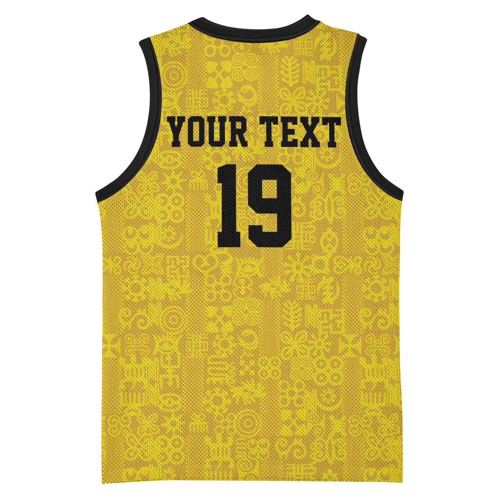Custom World Football 2026 Ghana Basketball Jersey Black Stars Rise with Yellow Adinkra Pattern