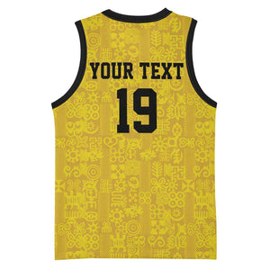 Custom World Football 2026 Ghana Basketball Jersey Black Stars Rise with Yellow Adinkra Pattern