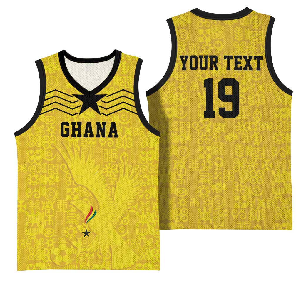 Custom World Football 2026 Ghana Basketball Jersey Black Stars Rise with Yellow Adinkra Pattern