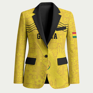 Custom World Football 2026 Ghana Blazer Black Stars Rise with Yellow Adinkra Pattern