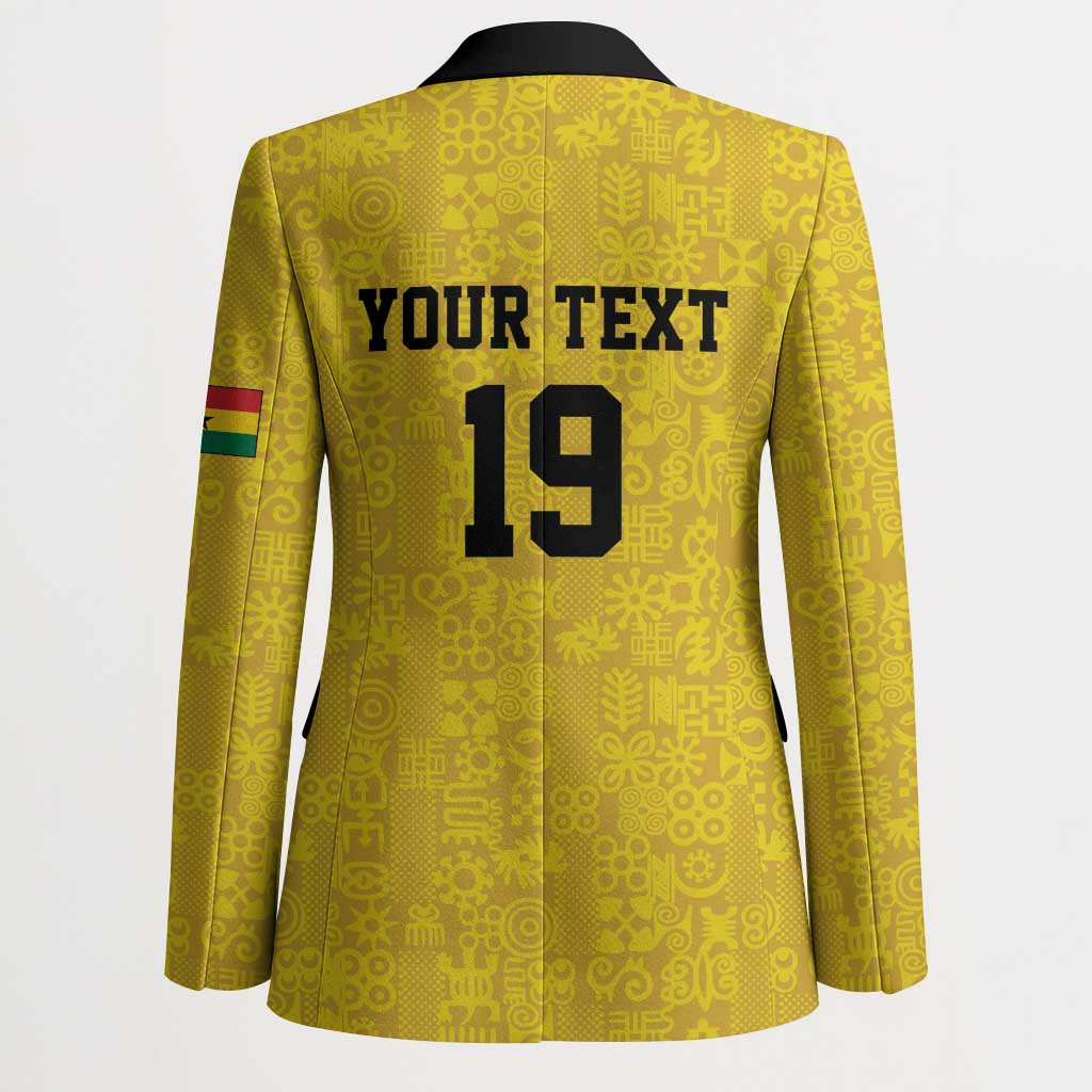 Custom World Football 2026 Ghana Blazer Black Stars Rise with Yellow Adinkra Pattern