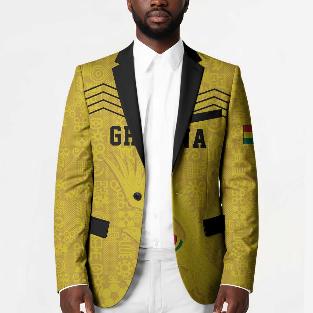 Custom World Football 2026 Ghana Blazer Black Stars Rise with Yellow Adinkra Pattern