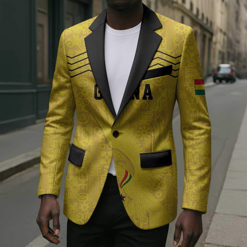 Custom World Football 2026 Ghana Blazer Black Stars Rise with Yellow Adinkra Pattern