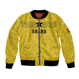 Custom World Football 2026 Ghana Bomber Jacket Black Stars Rise with Yellow Adinkra Pattern
