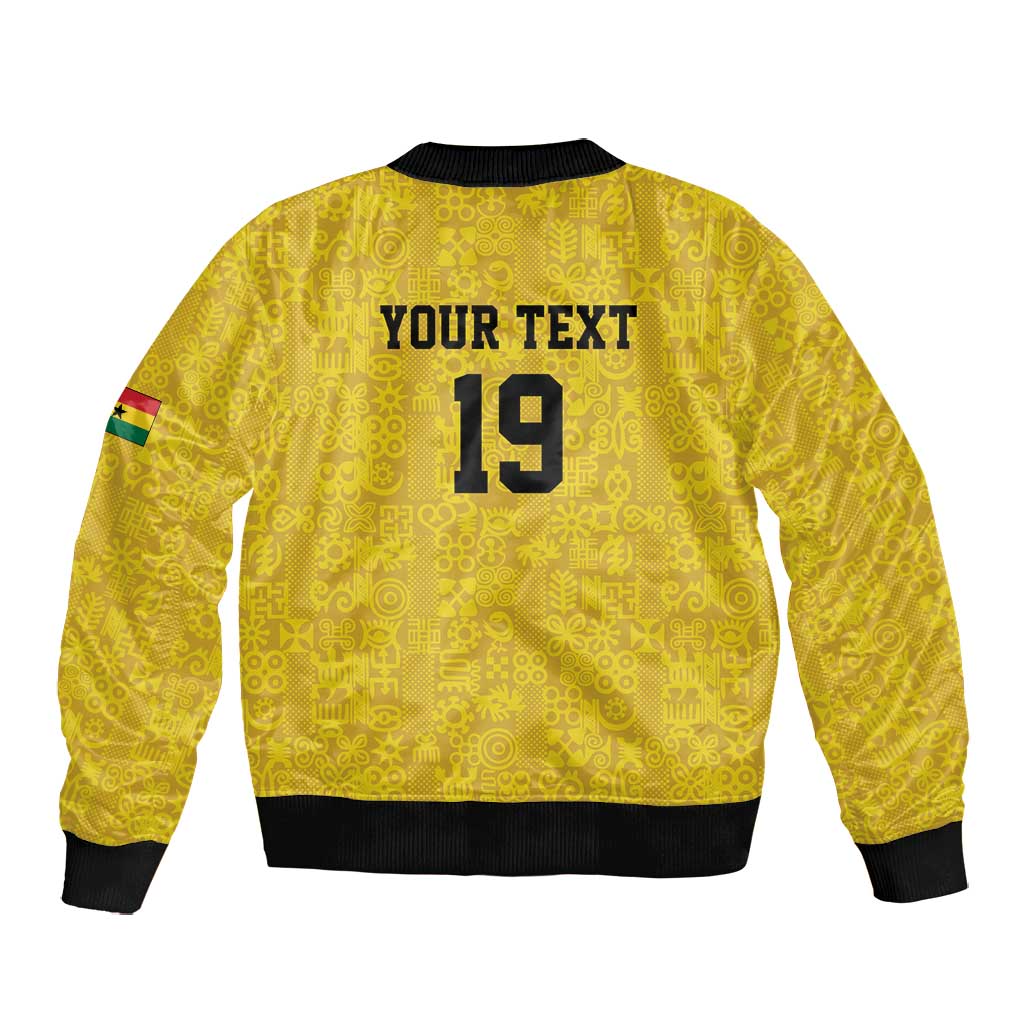 Custom World Football 2026 Ghana Bomber Jacket Black Stars Rise with Yellow Adinkra Pattern