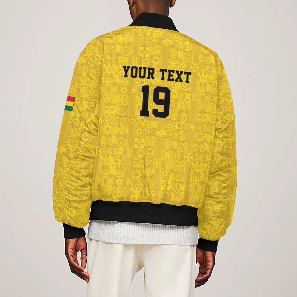 Custom World Football 2026 Ghana Bomber Jacket Black Stars Rise with Yellow Adinkra Pattern