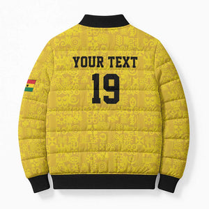 Custom World Football 2026 Ghana Bomber Puffer Jacket Black Stars Rise with Yellow Adinkra Pattern