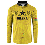 Custom World Football 2026 Ghana Button Sweatshirt Black Stars Rise with Yellow Adinkra Pattern