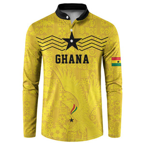 Custom World Football 2026 Ghana Button Sweatshirt Black Stars Rise with Yellow Adinkra Pattern