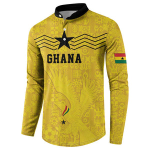 Custom World Football 2026 Ghana Button Sweatshirt Black Stars Rise with Yellow Adinkra Pattern