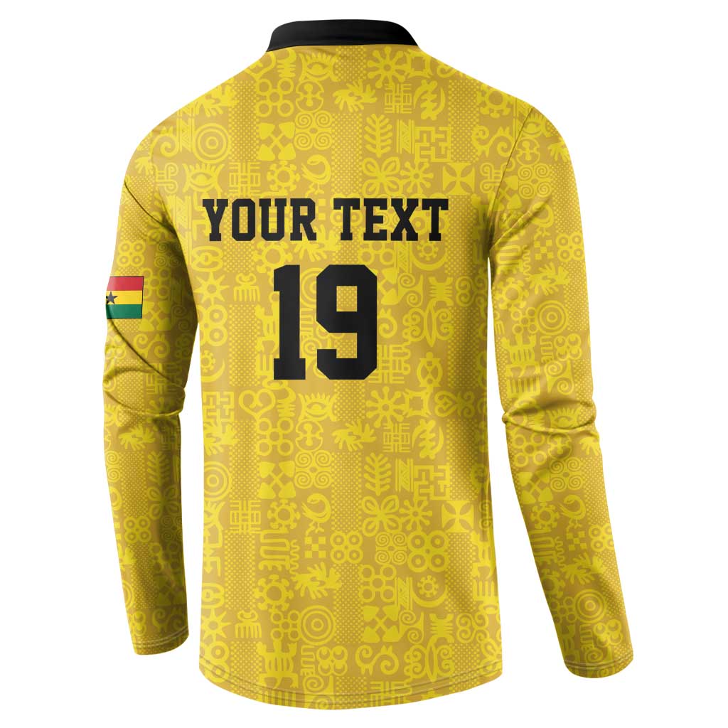 Custom World Football 2026 Ghana Button Sweatshirt Black Stars Rise with Yellow Adinkra Pattern