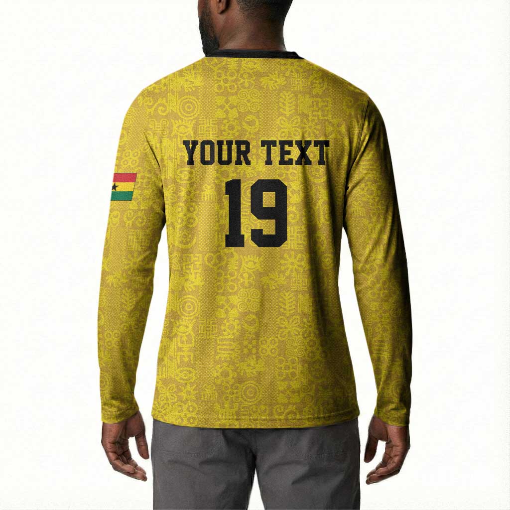 Custom World Football 2026 Ghana Button Sweatshirt Black Stars Rise with Yellow Adinkra Pattern