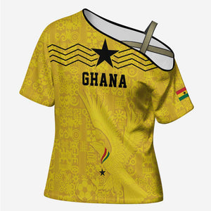 Custom World Football 2026 Ghana Cross Shoulder Shirt Black Stars Rise with Yellow Adinkra Pattern