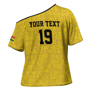 Custom World Football 2026 Ghana Cross Shoulder Shirt Black Stars Rise with Yellow Adinkra Pattern