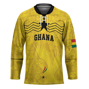 Custom World Football 2026 Ghana Hockey Jersey Black Stars Rise with Yellow Adinkra Pattern