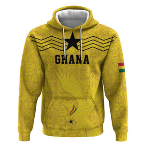 Custom World Football 2026 Ghana Hoodie Black Stars Rise with Yellow Adinkra Pattern
