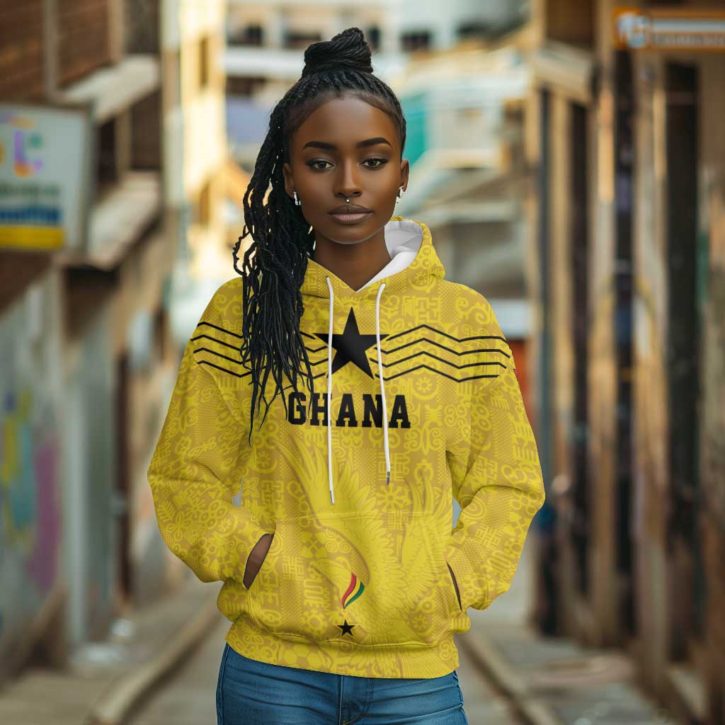 Custom World Football 2026 Ghana Hoodie Black Stars Rise with Yellow Adinkra Pattern