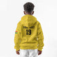 Custom World Football 2026 Ghana Kid Hoodie Black Stars Rise with Yellow Adinkra Pattern