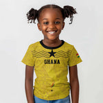 Custom World Football 2026 Ghana Kid T shirt Black Stars Rise with Yellow Adinkra Pattern