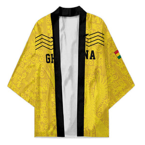 Custom World Football 2026 Ghana Kimono Black Stars Rise with Yellow Adinkra Pattern