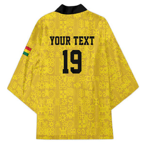 Custom World Football 2026 Ghana Kimono Black Stars Rise with Yellow Adinkra Pattern