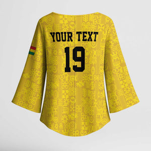 Custom World Football 2026 Ghana Kimono Sleeve Blouse Black Stars Rise with Yellow Adinkra Pattern