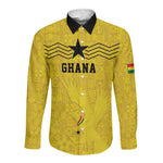 Custom World Football 2026 Ghana Long Sleeve Button Shirt Black Stars Rise with Yellow Adinkra Pattern