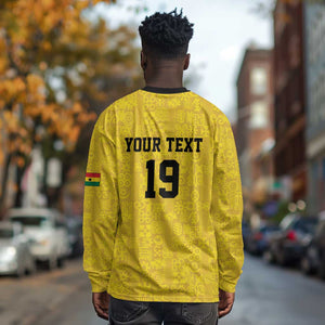 Custom World Football 2026 Ghana Long Sleeve Shirt Black Stars Rise with Yellow Adinkra Pattern