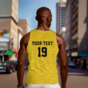 Custom World Football 2026 Ghana Men Tank Top Black Stars Rise with Yellow Adinkra Pattern