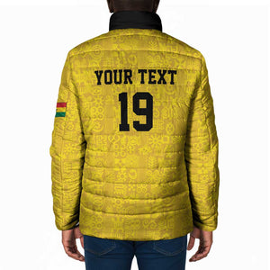 Custom World Football 2026 Ghana Padded Jacket Black Stars Rise with Yellow Adinkra Pattern