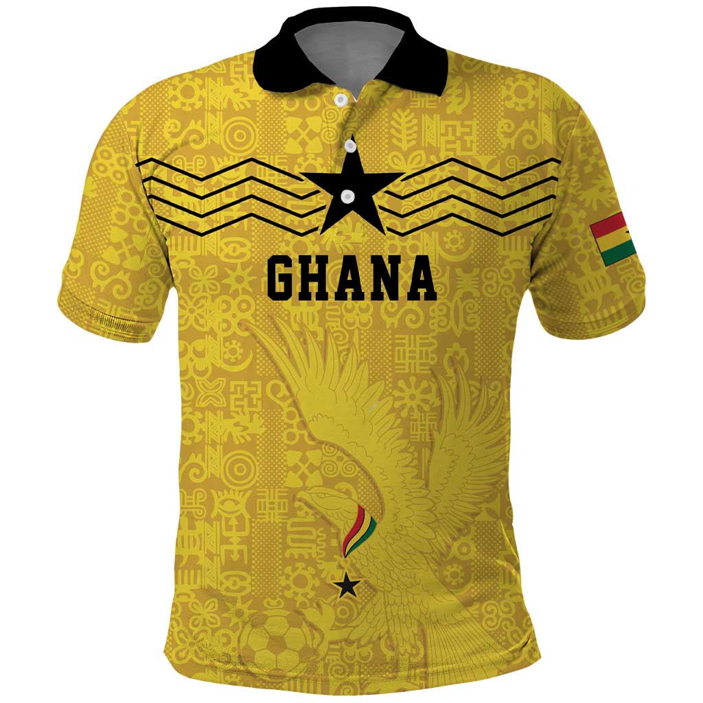 Custom World Football 2026 Ghana Polo Shirt Black Stars Rise with Yellow Adinkra Pattern