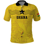 Custom World Football 2026 Ghana Polo Shirt Black Stars Rise with Yellow Adinkra Pattern