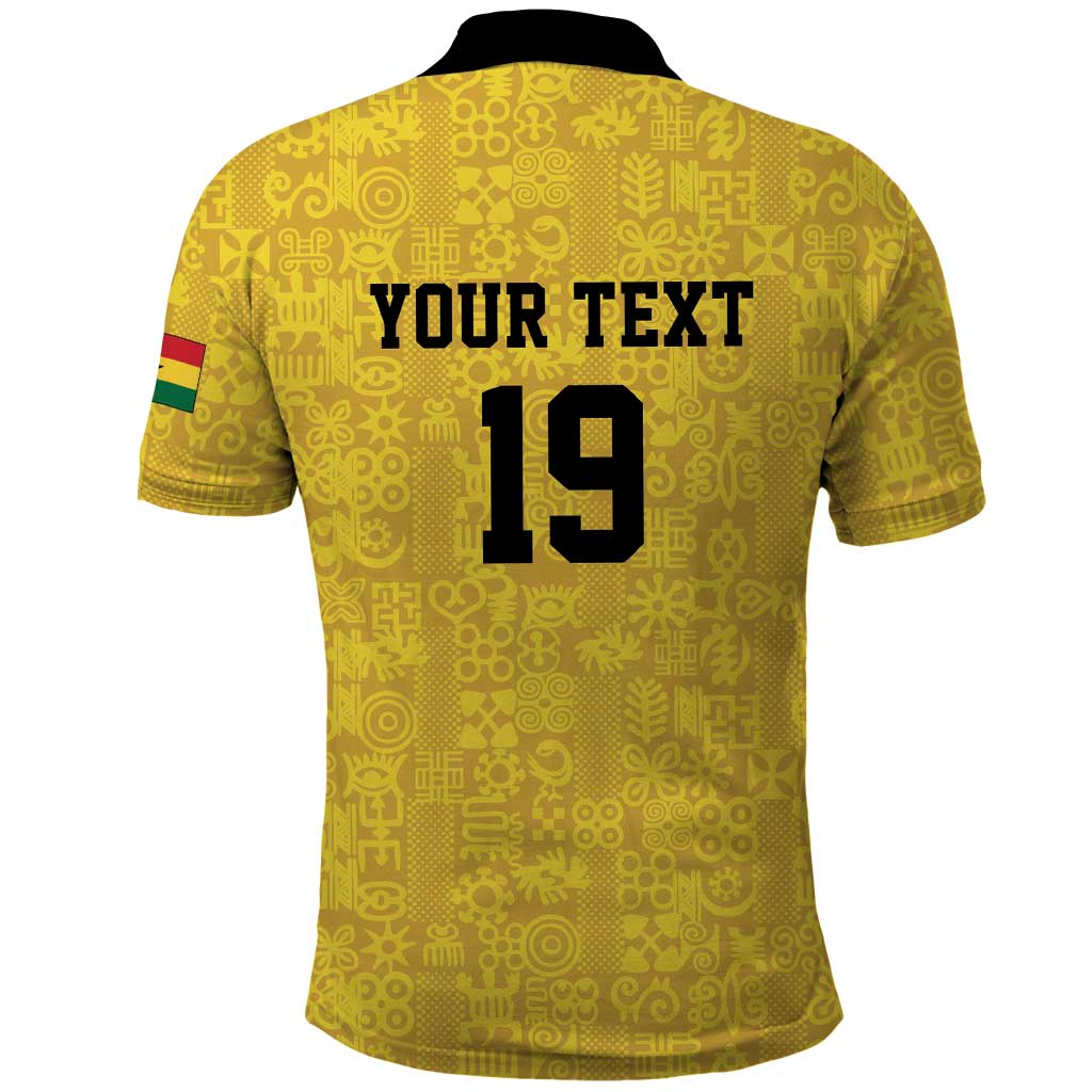 Custom World Football 2026 Ghana Polo Shirt Black Stars Rise with Yellow Adinkra Pattern