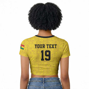 Custom World Football 2026 Ghana Raglan Cropped T shirt Black Stars Rise with Yellow Adinkra Pattern