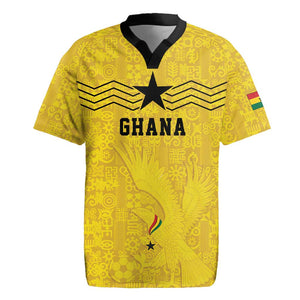 Custom World Football 2026 Ghana Rugby Jersey Black Stars Rise with Yellow Adinkra Pattern