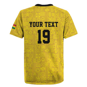 Custom World Football 2026 Ghana Rugby Jersey Black Stars Rise with Yellow Adinkra Pattern