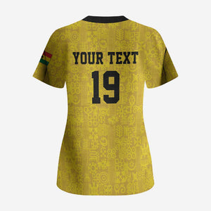 Custom World Football 2026 Ghana Scrub Top Black Stars Rise with Yellow Adinkra Pattern