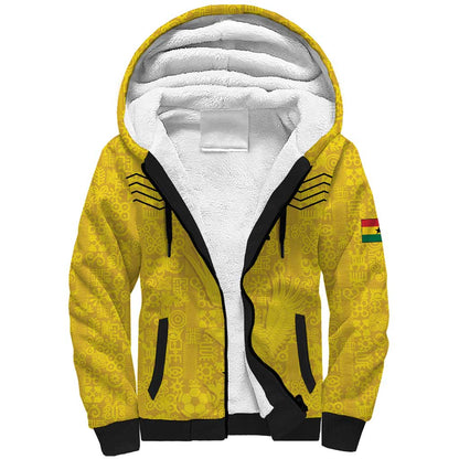 Custom World Football 2026 Ghana Sherpa Hoodie Black Stars Rise with Yellow Adinkra Pattern