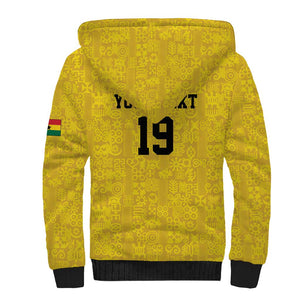 Custom World Football 2026 Ghana Sherpa Hoodie Black Stars Rise with Yellow Adinkra Pattern