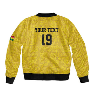 Custom World Football 2026 Ghana Sleeve Zip Bomber Jacket Black Stars Rise with Yellow Adinkra Pattern